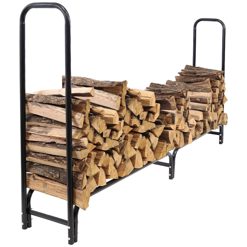 Sunnydaze Black Outdoor Waterproof Firewood Log Rack and Cover   8 Foot