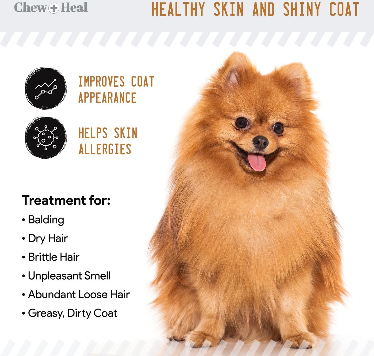 Chew + Heal 4-IN-1 Support Chews Dog Vitamin Supplement and Chew + Heal Omega Skin + Coat Chews Dog Vitamin Supplement， 120 count