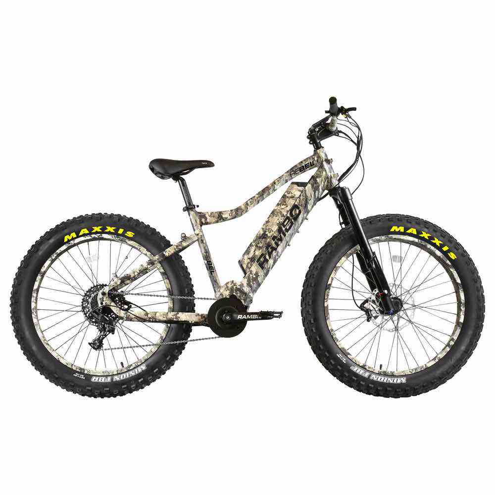 Rambo Rebel 1000Watt Mid Drive Motor Fat Tire Electric Hunting Bike 21Ah Battery