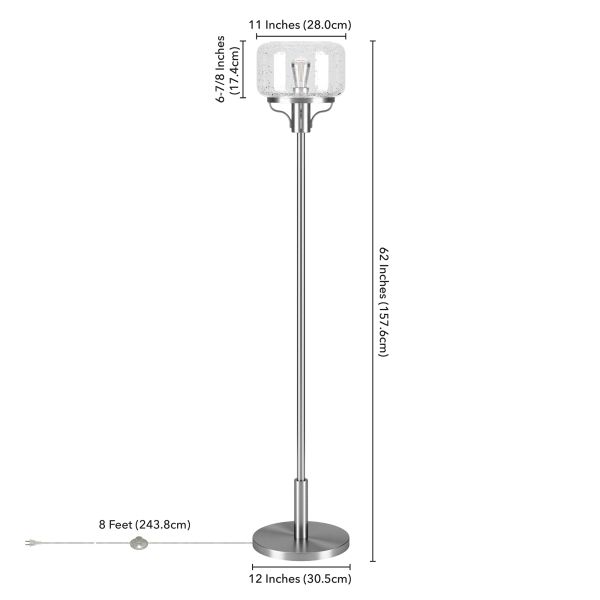 Tatum Globe and Stem Floor Lamp with Glass Shade in Brushed Nickel/Seeded