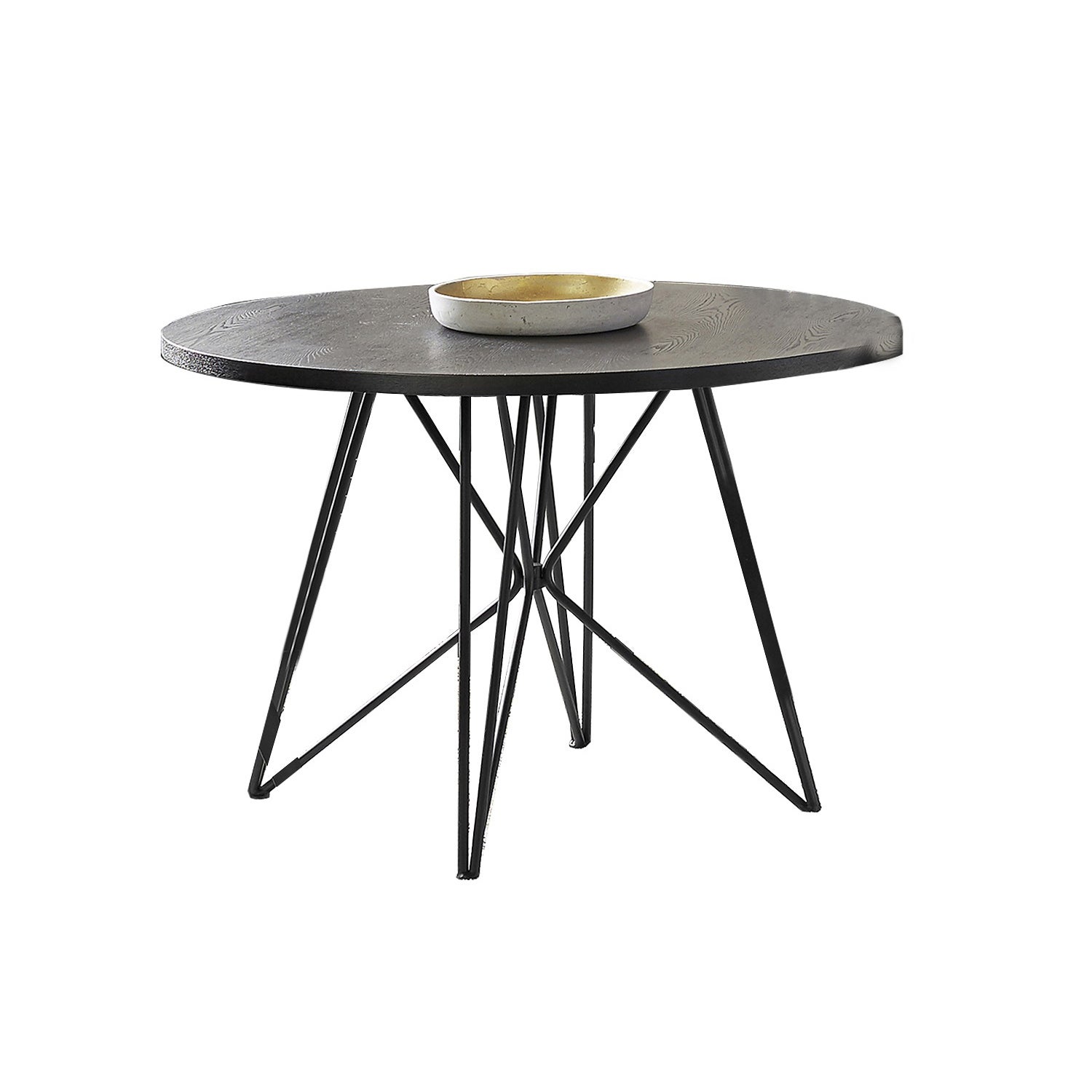 45-inch Round Wood Dining Table with Metal Legs in Black and Gunmetal