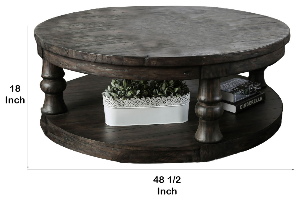 Round Wooden Coffee Table With Open Bottom Shelf  Dark Brown   Contemporary   Coffee Tables   by VirVentures  Houzz