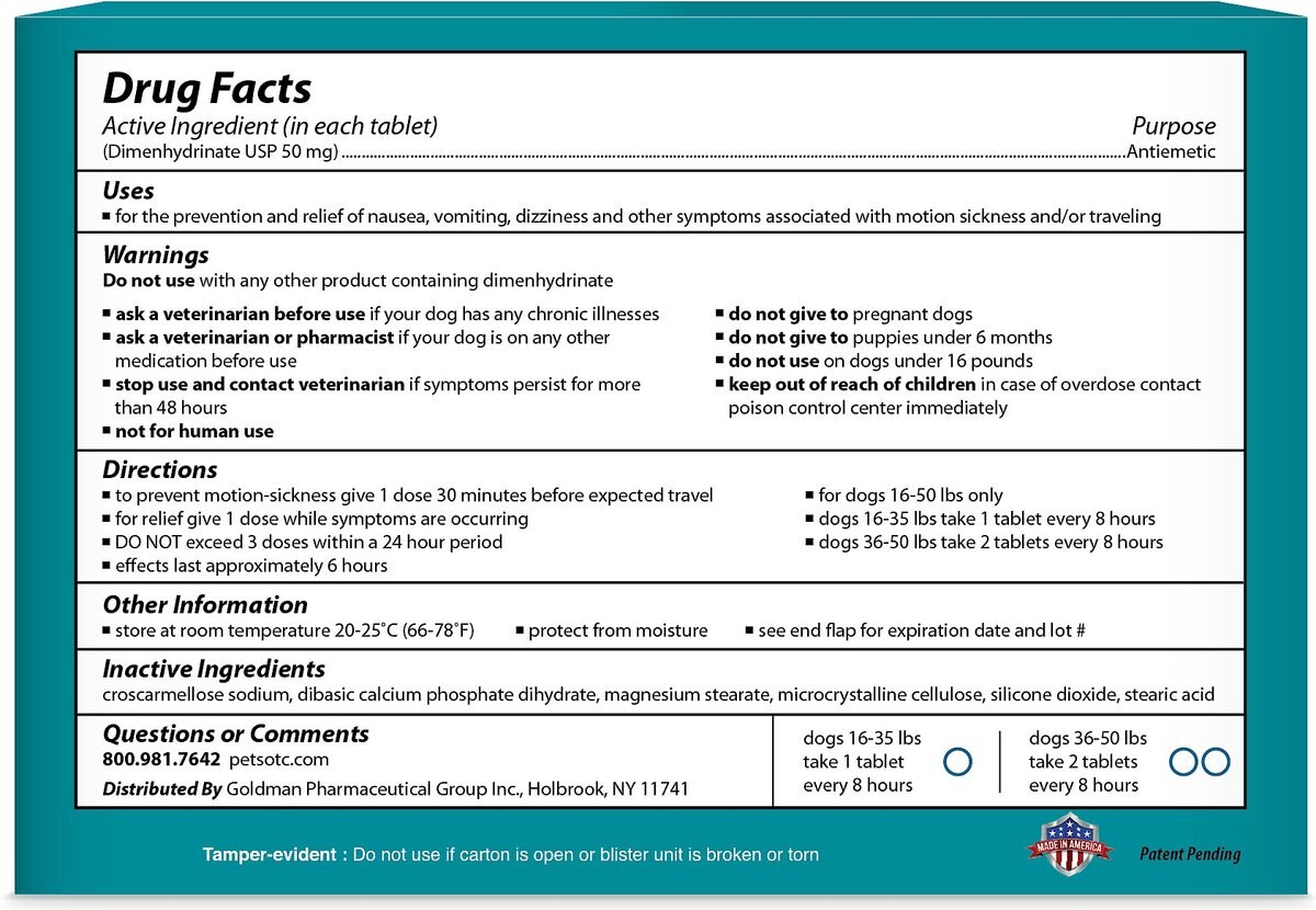 Pet OTC NausX Medication for Motion Sickness for Medium Breed Dogs