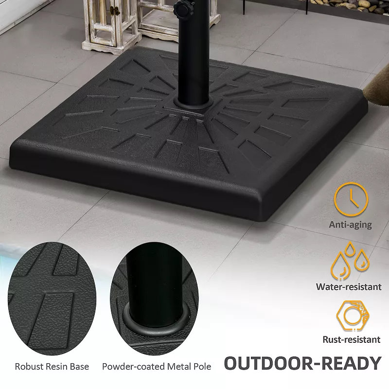 Outsunny 42lbs Resin Patio Umbrella Base， 20 Square Outdoor Umbrella Stand Holder for Parasol Poles 1.26， 1.5， and 1.9 Dia， Black