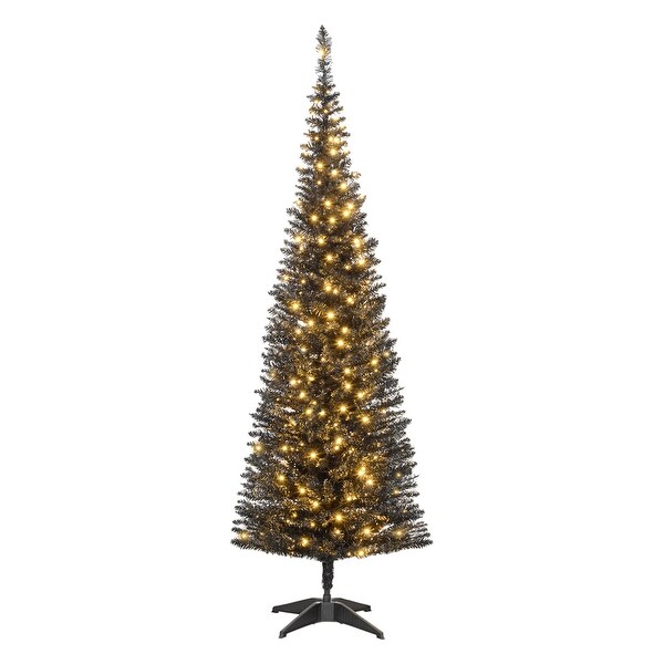 HOMCOM 6' Tall PreLit Slim Noble Fir Artificial Christmas Tree with Realistic Branches，200 Warm White LED Lights and 390 Tips