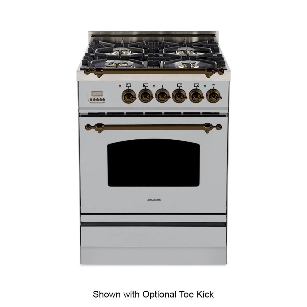 Hallman 24 in. 2.4 cu. ft. Single Oven Italian Gas Range True Convection 4 Burners LP Gas Bronze Trim in Stainless Steel HGR24BZSSLP