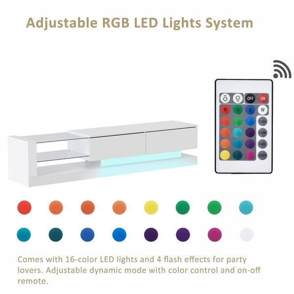 Nestfair Modern Entertainment Center TV Stand with Two Media Storage Cabinets and 16-color RGB LED Color Changing Lights