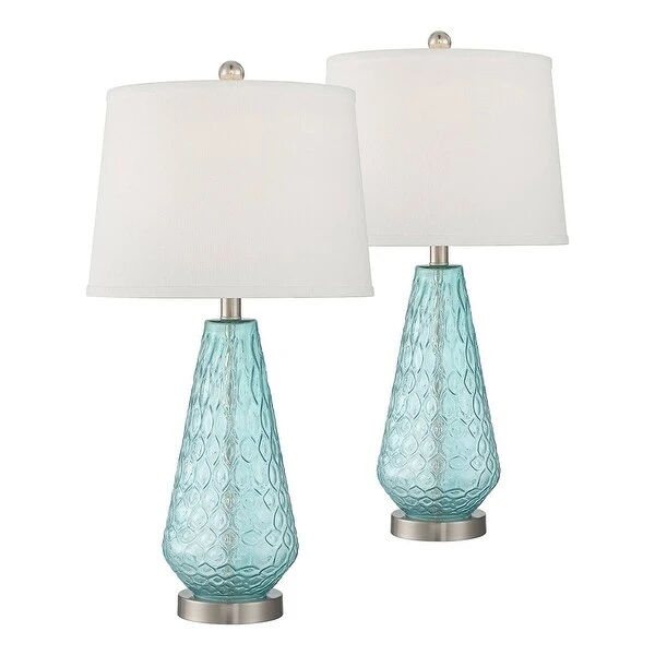 Set of 2 Coastal Modern Table Lamps Transparent Blue Glass - 14