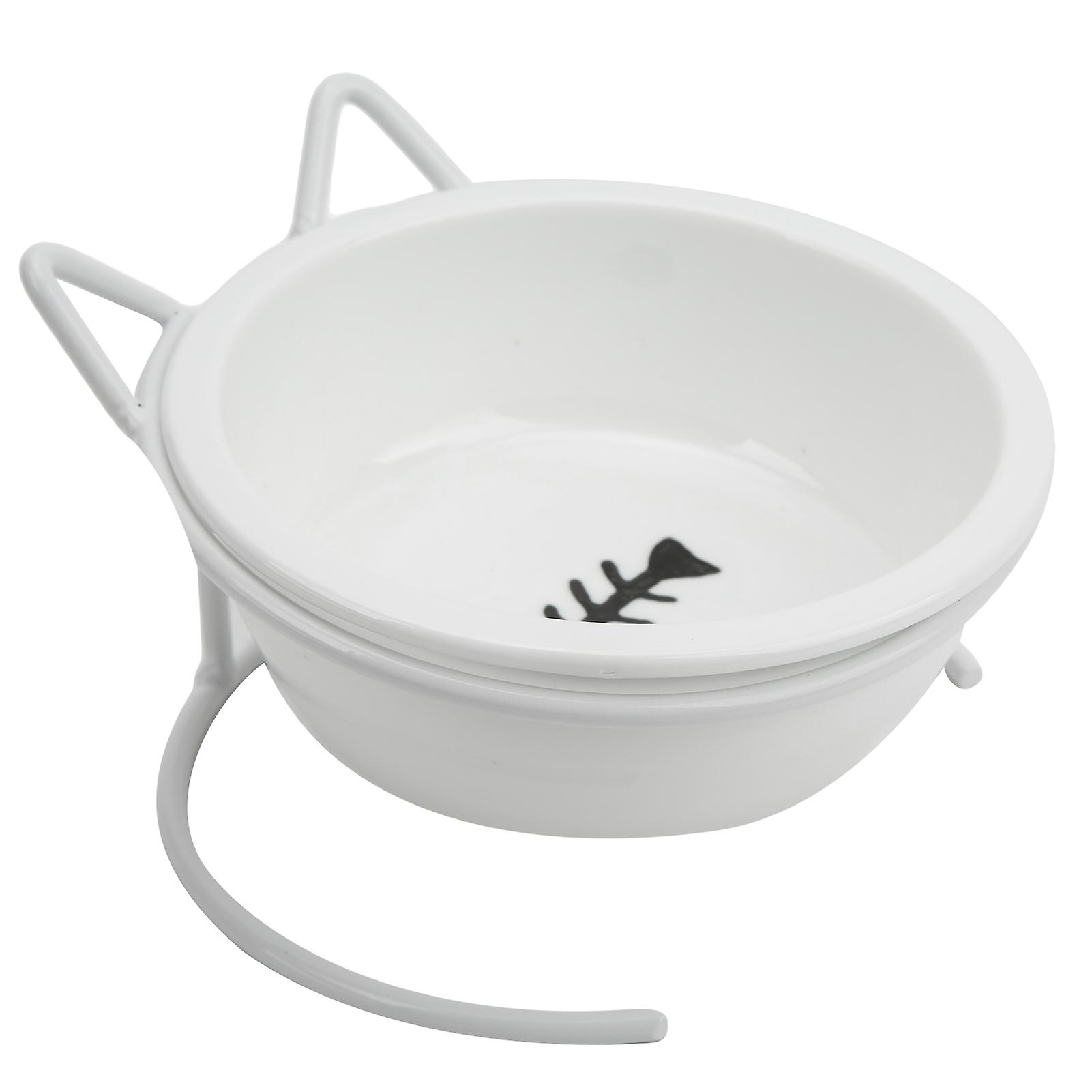 Ceramic Heightened Cat Bowl Prevent Slipping Tiltable Cat Food Bowls With Metal Bracket For Pets Cats Dogs