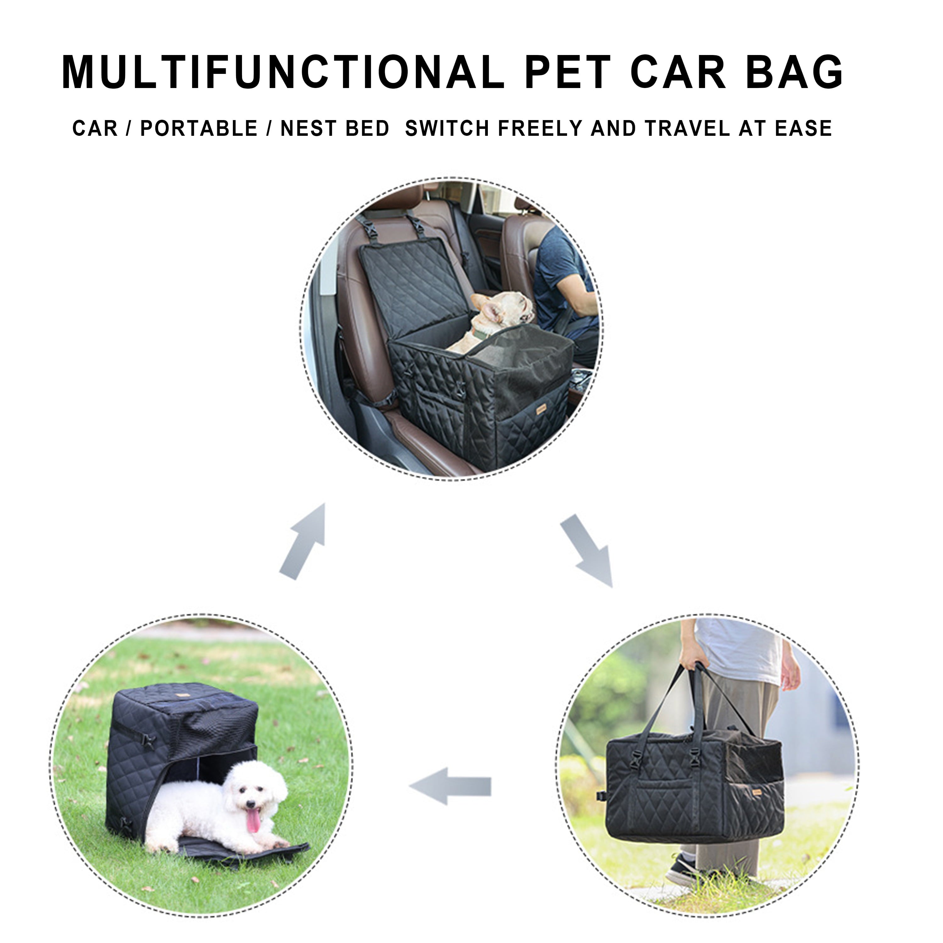 Pet Car Booster Seat ，Travel Carrier Cage for Dogs Cats，Breathable Folding Soft Washable Travel Bags