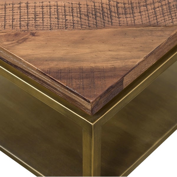 Tray Rustic Brown Wood Side table with Shelf and Antique Brass Base - Square