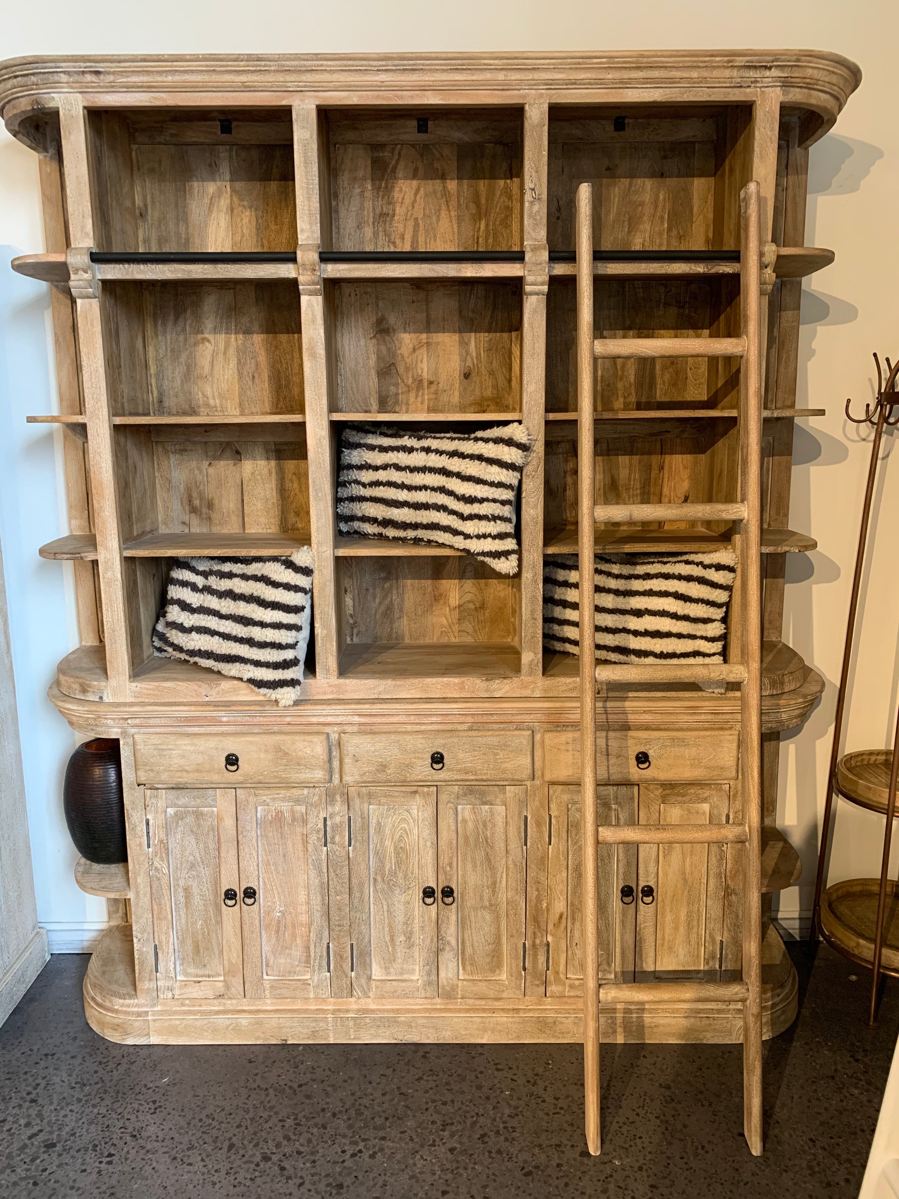 IBIZA WOODEN CABINET  BOOKCASE W LADDER