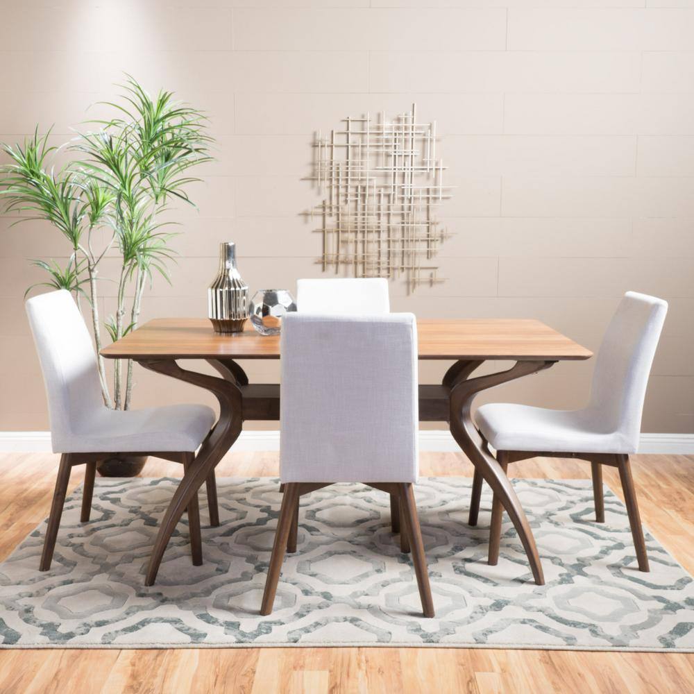 Noble House Orrin 5-Piece Light Beige and Natural Walnut Dining Set 11389