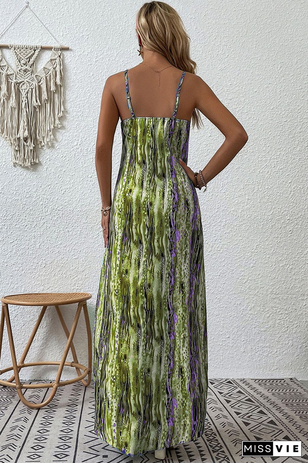 Tie Dye Printing Spaghetti Maxi Dress