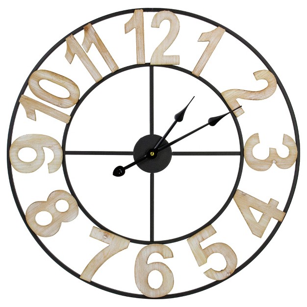 Metal Framed Battery Operated Round Wall Clock With Block Numbers