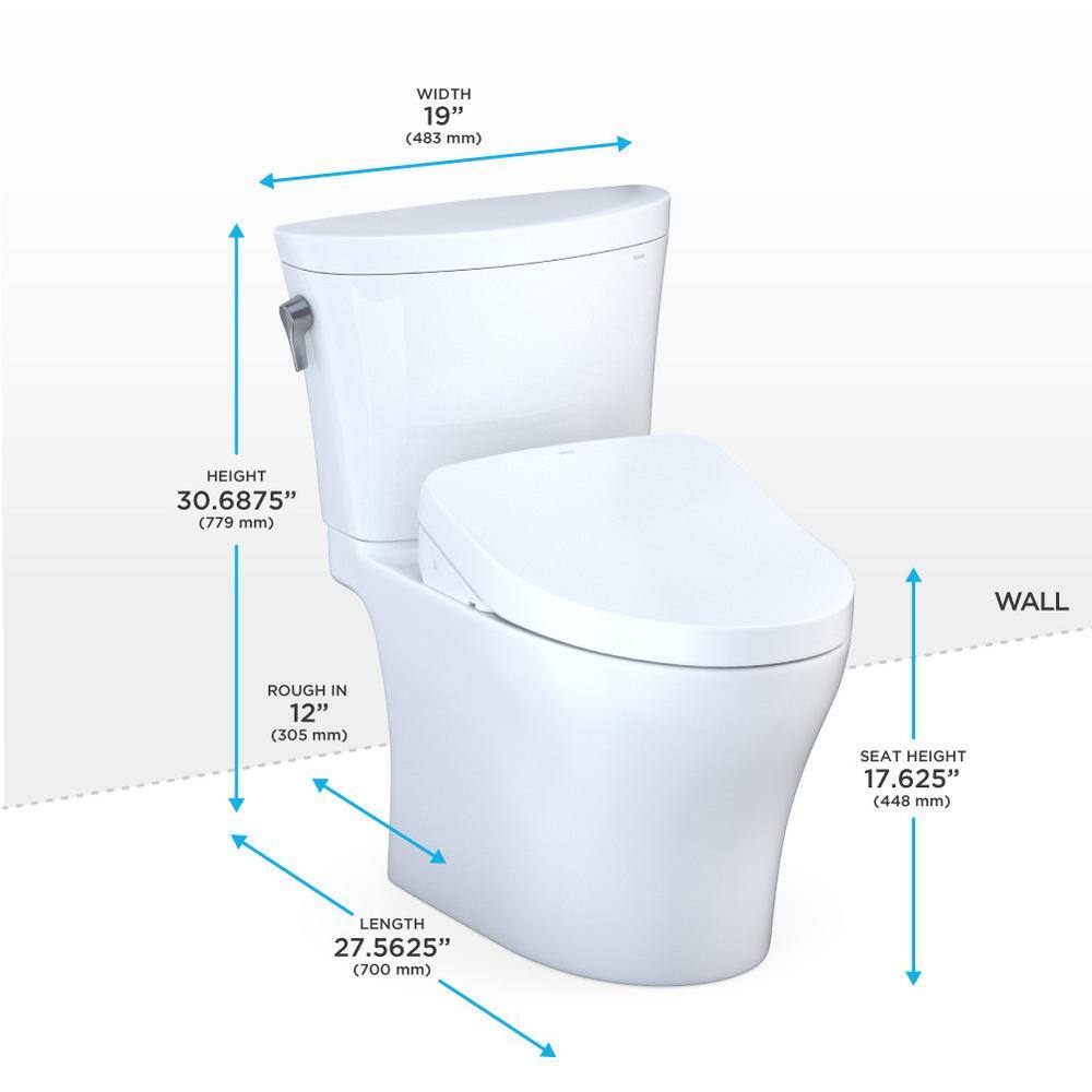 TOTO Aquia IV Arc 2-Piece 0.91.28 GPF Dual Flush Elongated Comfort Height Toilet in Cotton White S500E Washlet Seat Included MW4483046CEMFGN#01