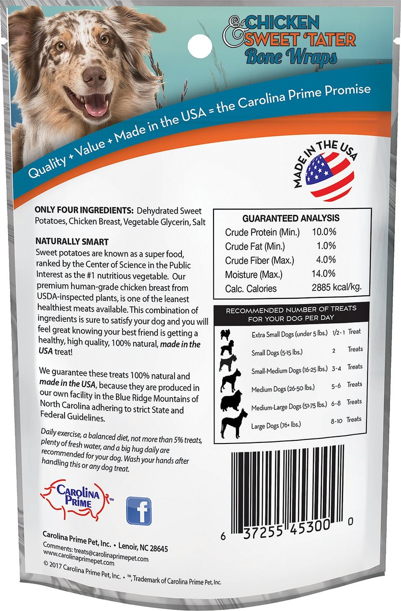 Carolina Prime Pet Chicken and Sweet 'Tater Bone Wraps Dog Treats