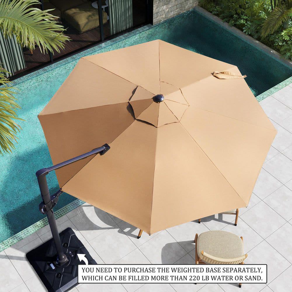 Pellebant 12 x 12 ft Round HeavyDuty Aluminum 360Degree Rotation Cantilever Patio Umbrella in Tan