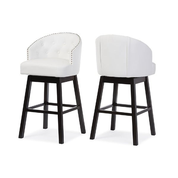 Avril Modern and Contemporary White Faux Leather Tufted Swivel Barstools with Nailhead Trim， Set of 2 - as show