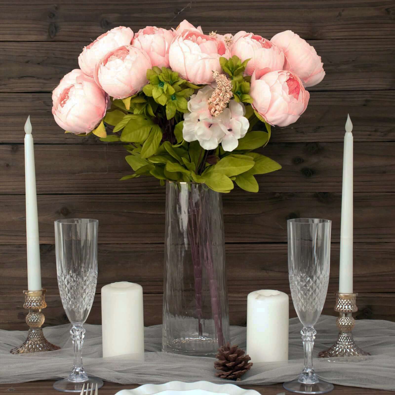 2 Pack Pink Artificial Peony Flower Wedding Bouquets, Faux Silk Flower Arrangements 19