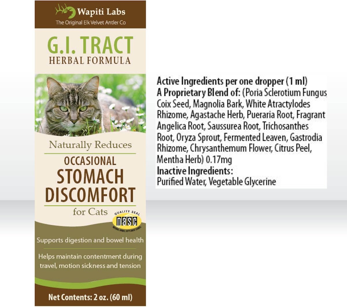 Wapiti Labs G.I. Tract Homeopathic Medicine for Digestive Issues for Cats