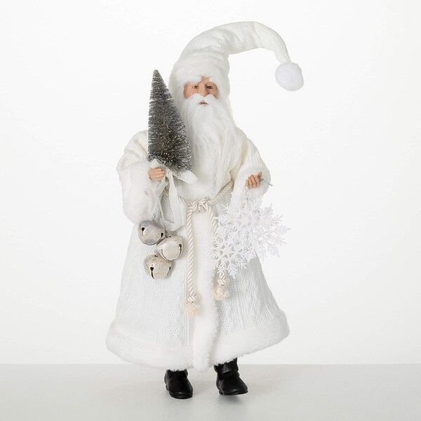 18H Sullivans Christmas Cable Knit Coat Santa Figurine，Multicolor