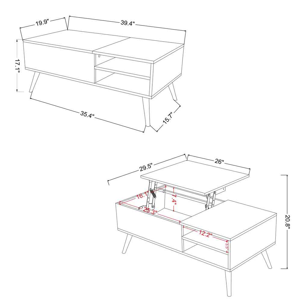 Modern Style Coffee Table with Shelf, Lift Top And Metal legs