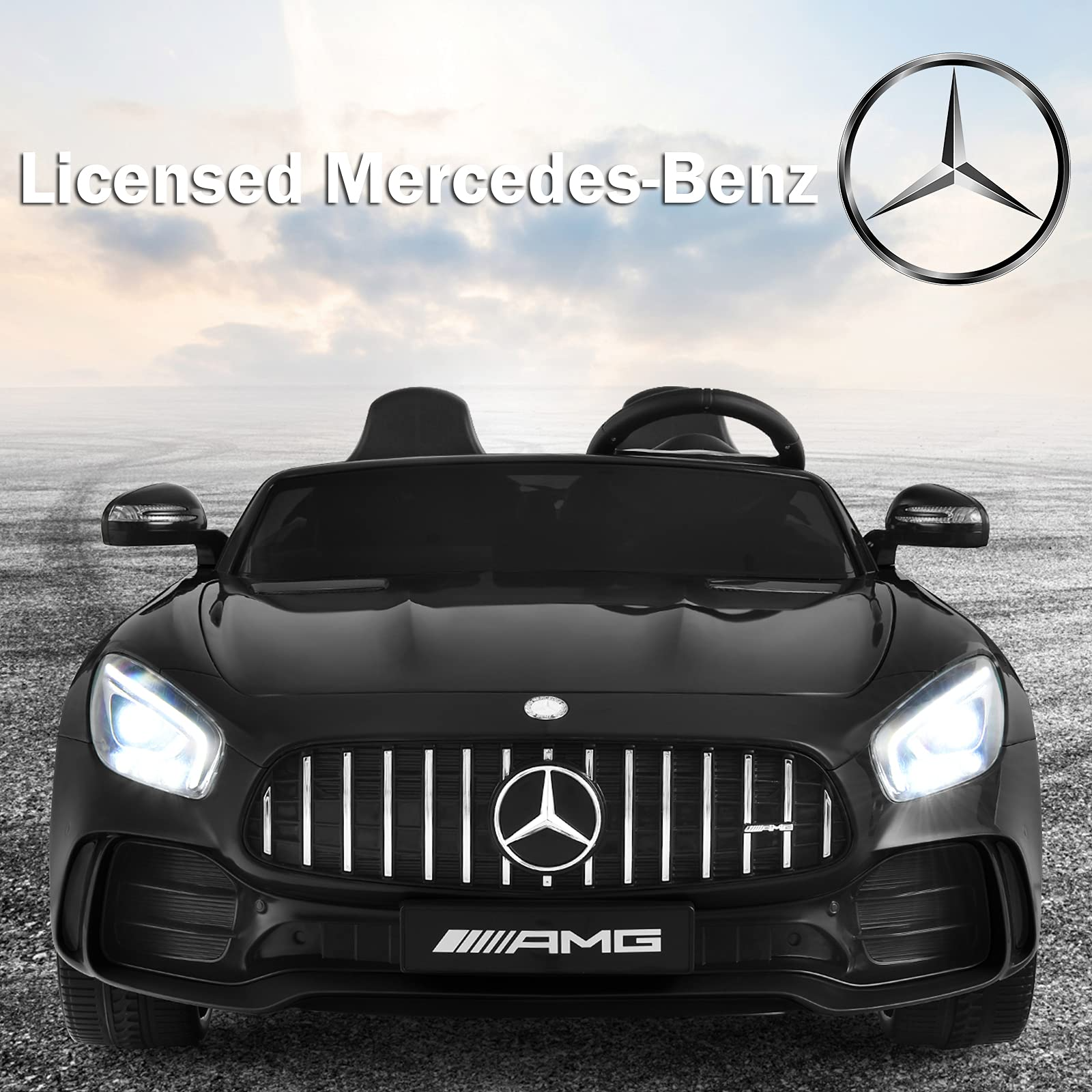 Costzon 2-Seater Ride on Car, 12V Licensed Mercedes Benz GTR Kids Car to Drive