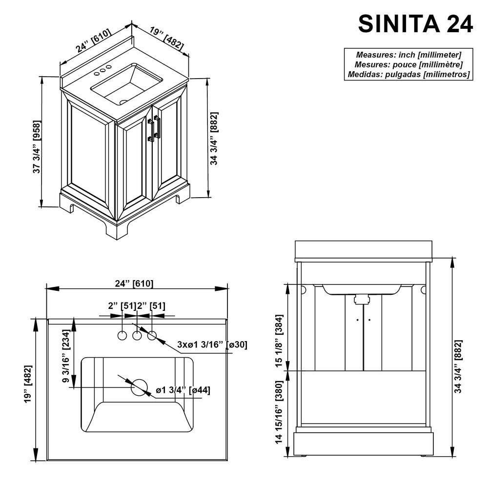 Glacier Bay Sinita 24 in. W x 19 in. D 34.50 in. H Bath Vanity in Natural Oak with White Cultured Marble Top Sinita 24NO