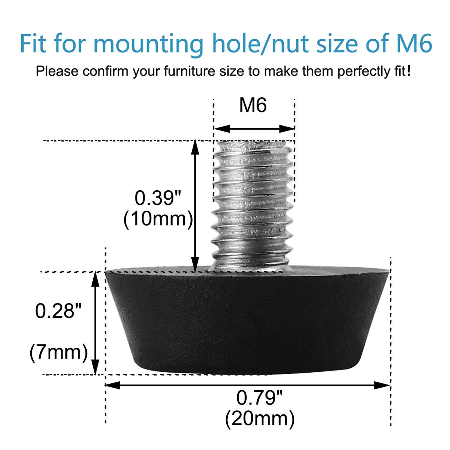 uxcell M6 x 10 x 20mm Furniture Glide Leveling Feet Adjustable Leveler Floor Protector