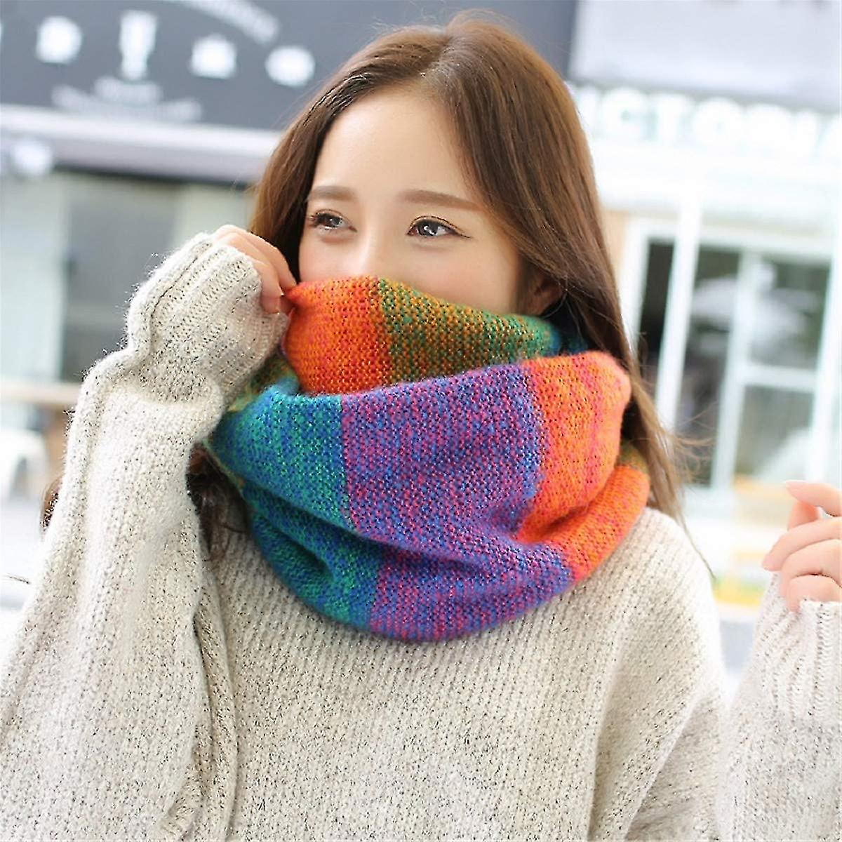 Women Colorful Neck Scarf Winter Knitted Loop Scarf Warm Wrap Cowl