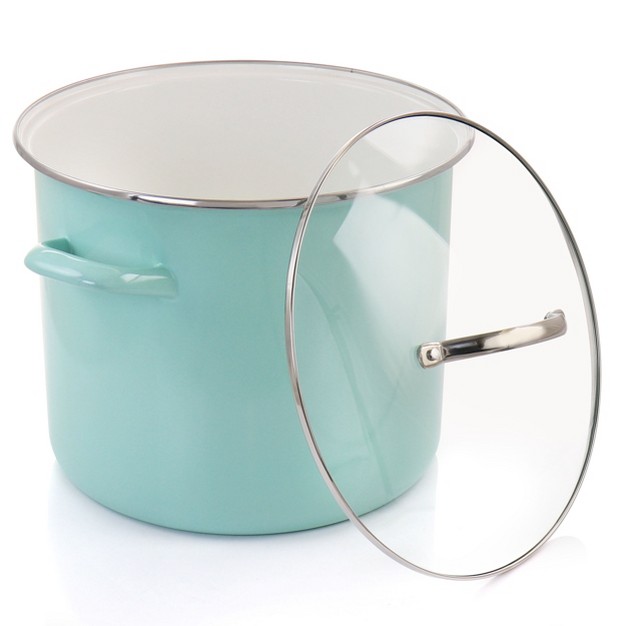 Martha Stewart 12 Quart Enamel On Steel Stock Pot With Glass Lid In Martha Blue