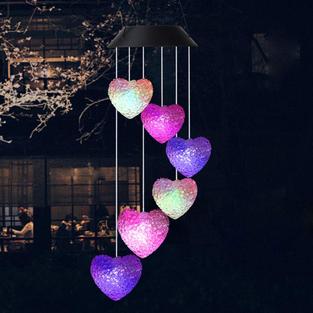 EpicGadget Heart Solar Light， Solar Heart Wind Chime Color Changing Outdoor Solar Garden Decorative Lights for Walkway Pathway Backyard Christmas Decoration Parties (Heart Shape)