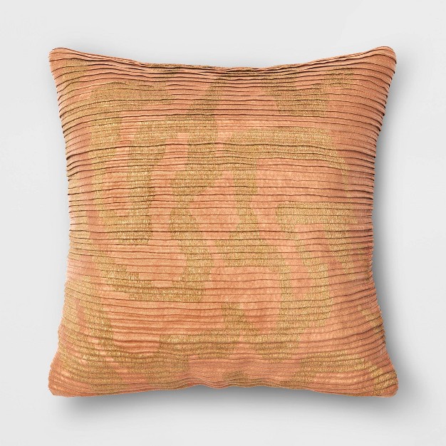 Geometric Patterned Pleated Satin With Metallic Embroidery Square Throw Pillow