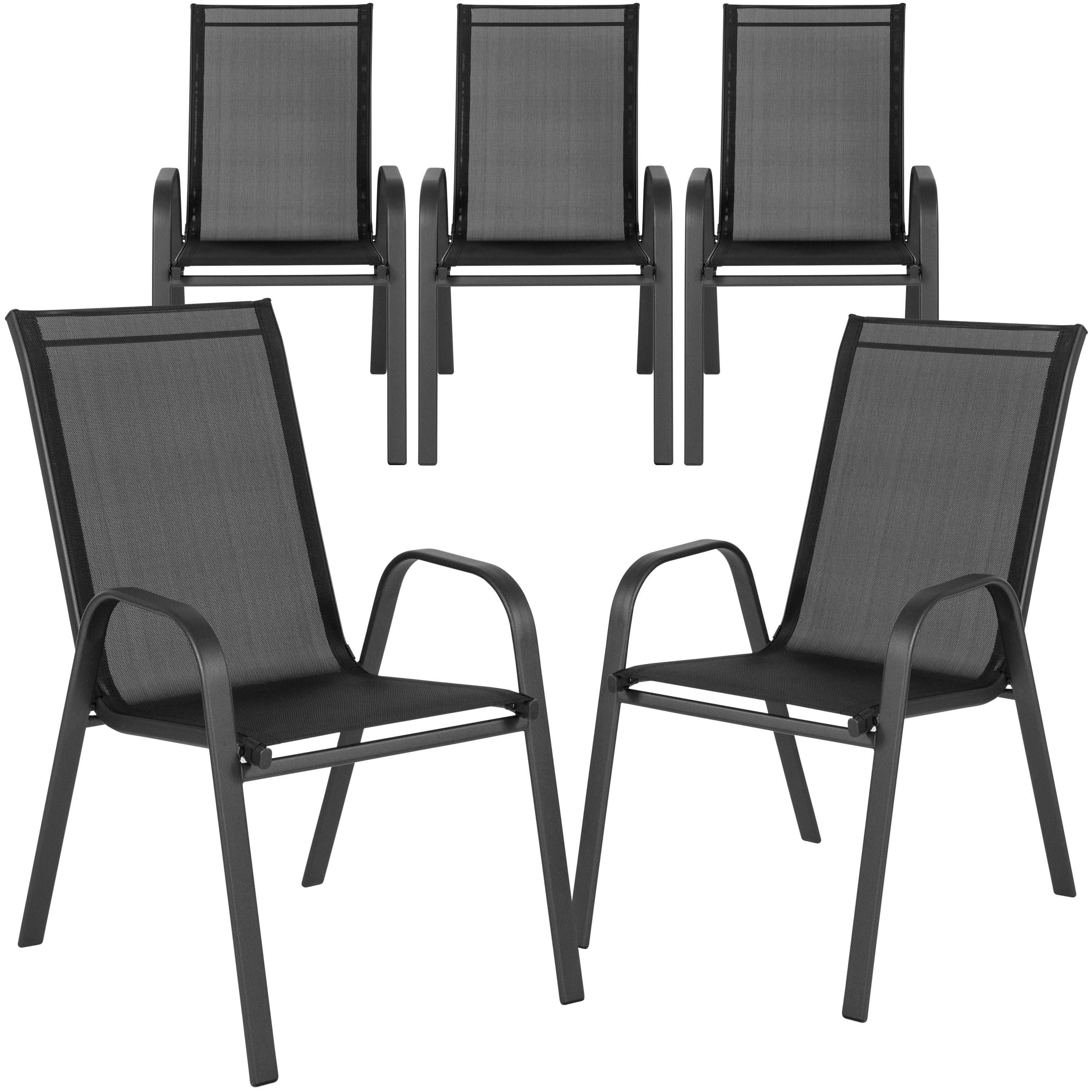 Flash Furniture 5 Pack Brazos Series Black Outdoor Stack Chair with Flex Comfort Material and Metal Frame