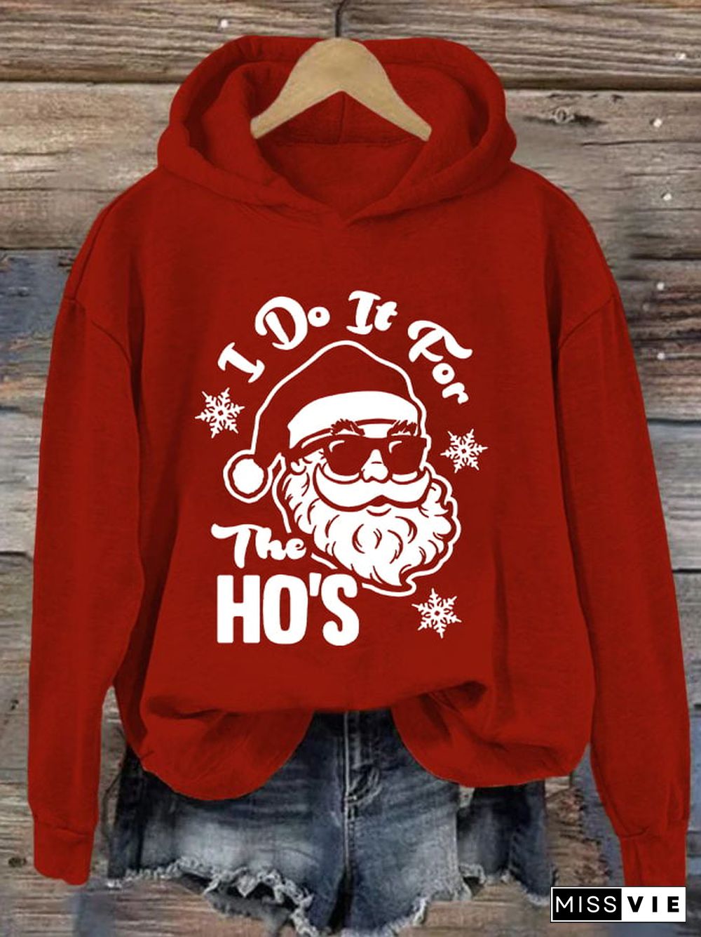 Women's I Do It For The Ho's Santa Print Casual Hooded Sweatshirt