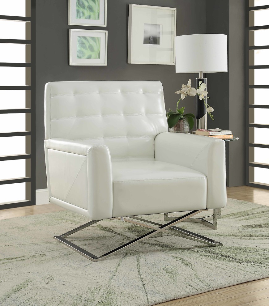 ACME Rosa White Accent Chair  Stainless Steel   Contemporary   Armchairs And Accent Chairs   by Acme Furniture  Houzz