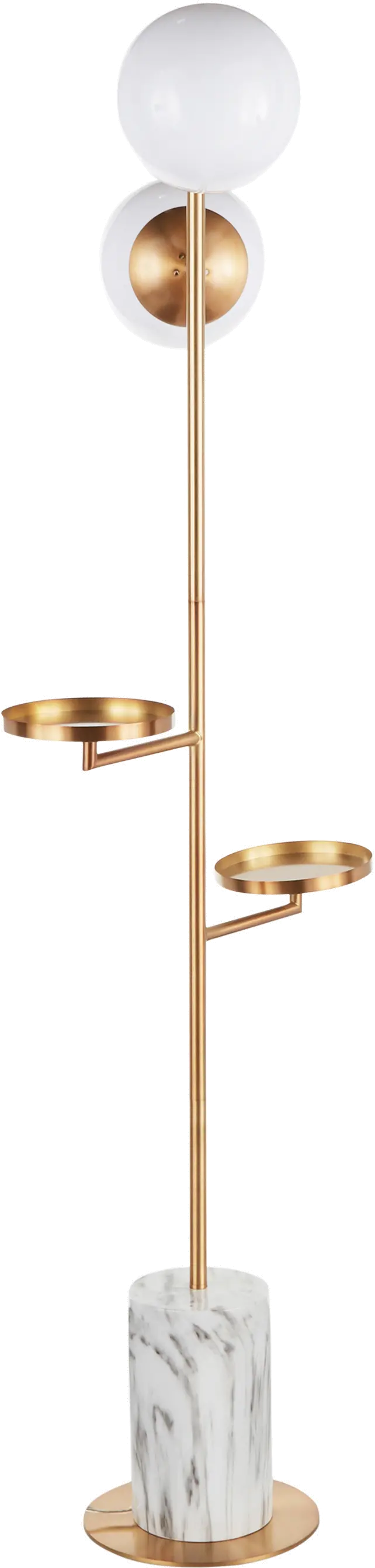 Contemporary Gold Metal Two Sconce Floor Lamp with White Marble Base