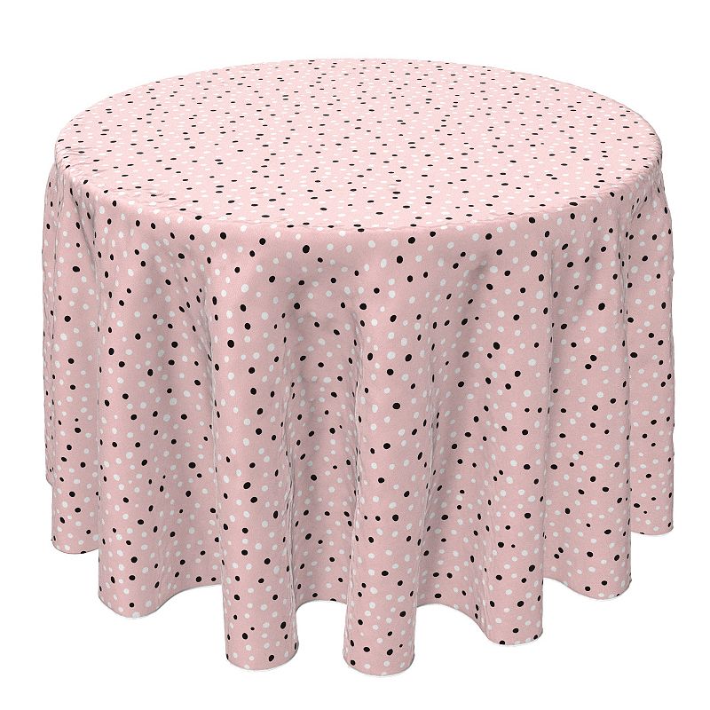 Round Tablecloth， 100% Cotton， 60 Round， Black and White Dots on Pink