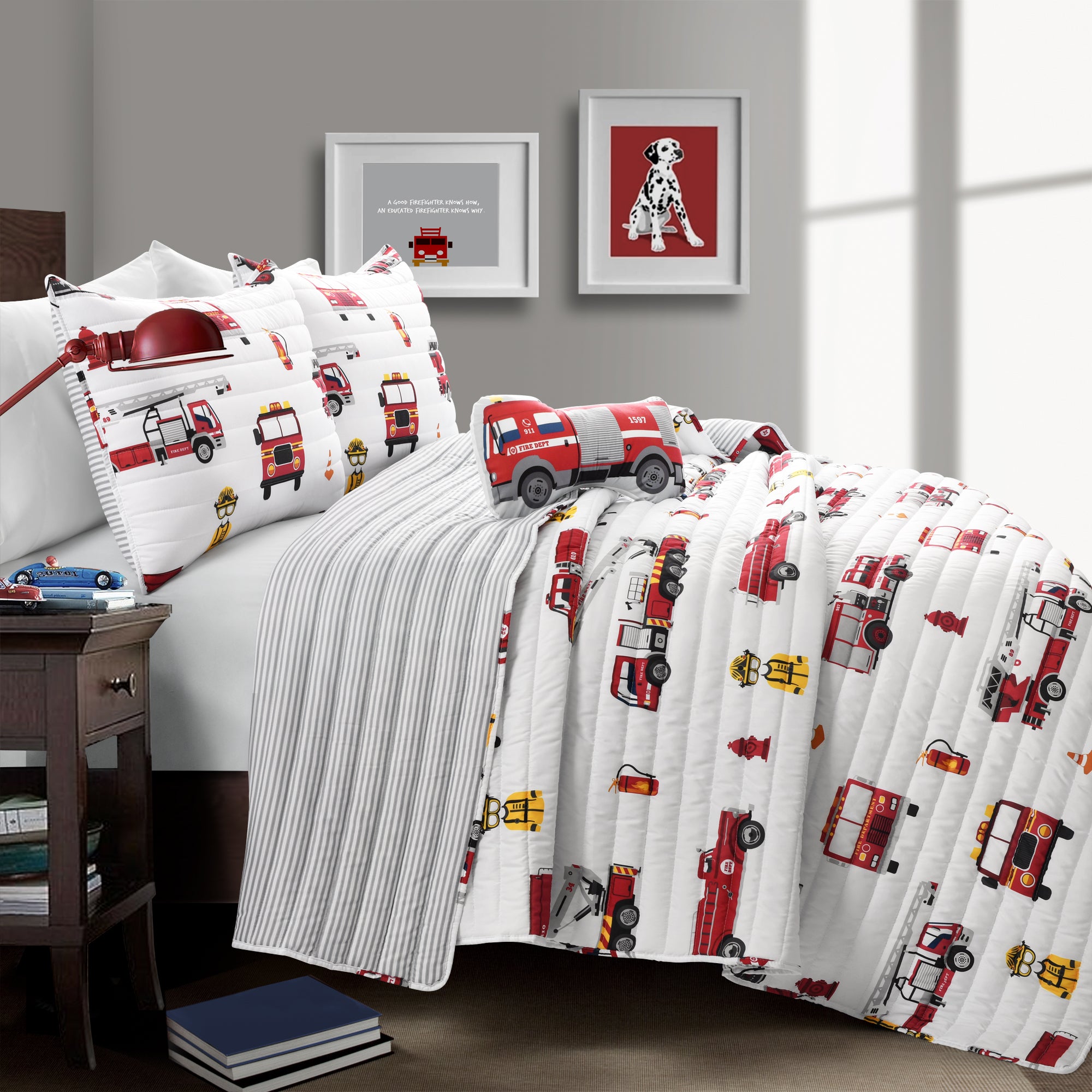 Fire Truck Reversible Quilt Set