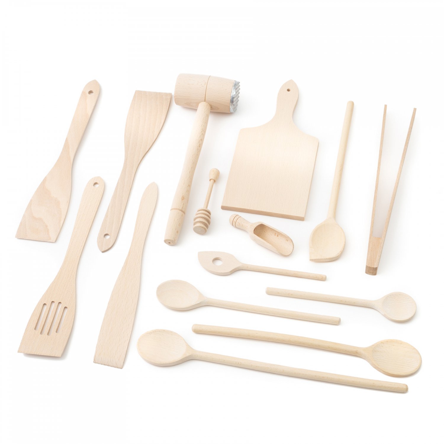 Tuuli Kitchen Wooden Kitchen Cooking Utensils 15 Piece Set Spoon Spatula BBQ Tongs Chopping Board