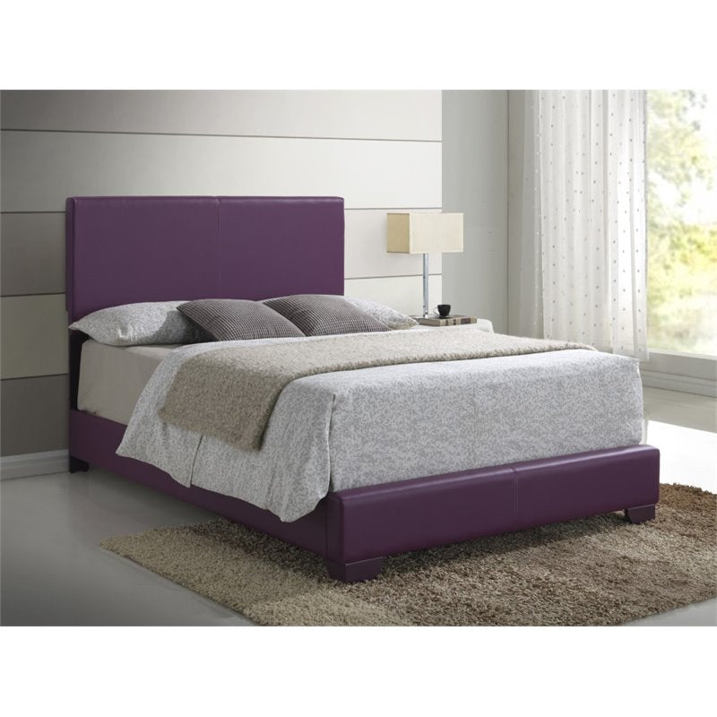 Maklaine Modern Faux Leather Upholstered Full Bed in Purple Finish