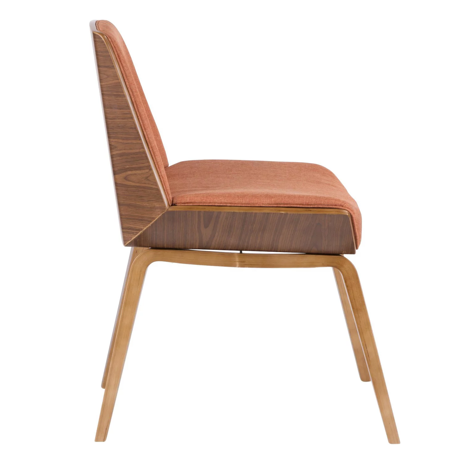 29.75 Brown Walnut and Orange Fabric Corazza Mid-Century Modern Dining Chair