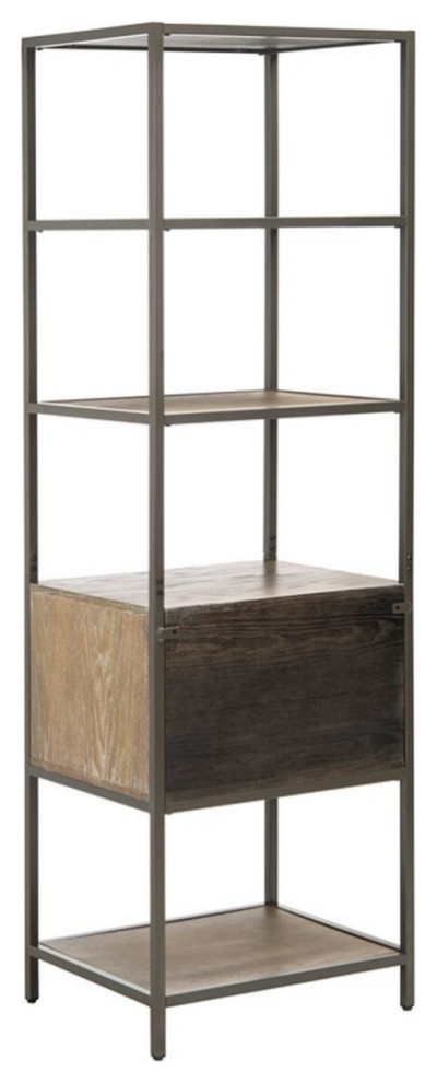 Braden 5 Shelf 1 Drawer Etagere Rustic Oak/ Gun Metal   Modern   Bookcases   by Virgil Stanis Design  Houzz