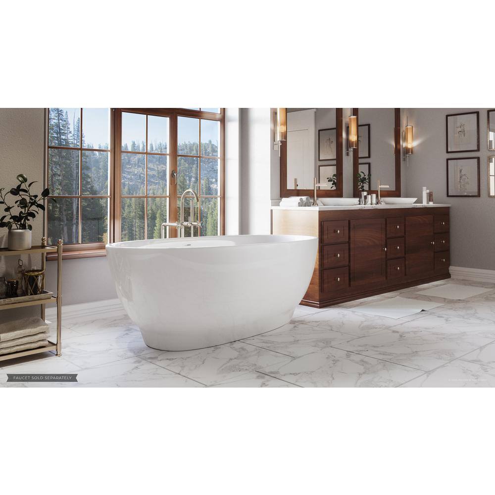 PELHAM  WHITE W-I-D-E Series Grandby 65 in. Acrylic Oval Freestanding Bathtub in White Drain in White PW82082-W