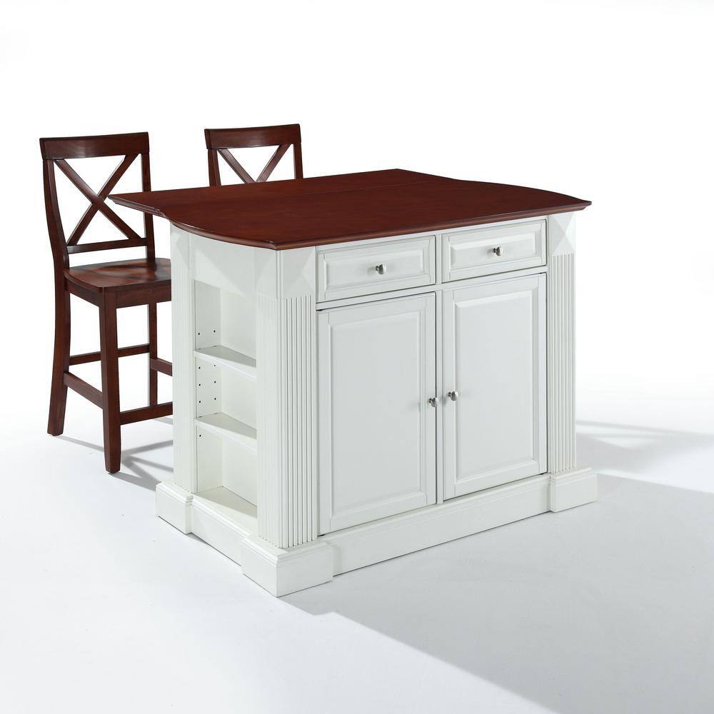 CROSLEY FURNITURE Coventry White Drop Leaf Kitchen Cart with X-Back Stools KF300073WH