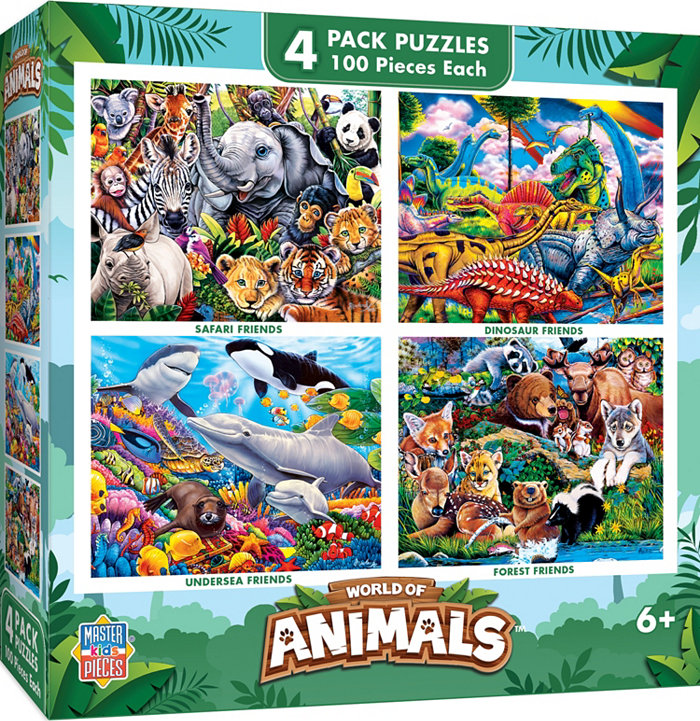 MasterPieces Puzzles World of Animals - 4 Pack - 100 Piece Kids Jigsaw Puzzle