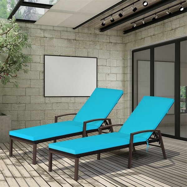 2-Piece Patio Rattan Adjustable Back Lounge Chair