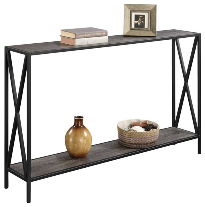 Convenience Concepts Tucson Console Table in Gray Wood Finish With Black Metal   Industrial   Console Tables   by Homesquare  Houzz