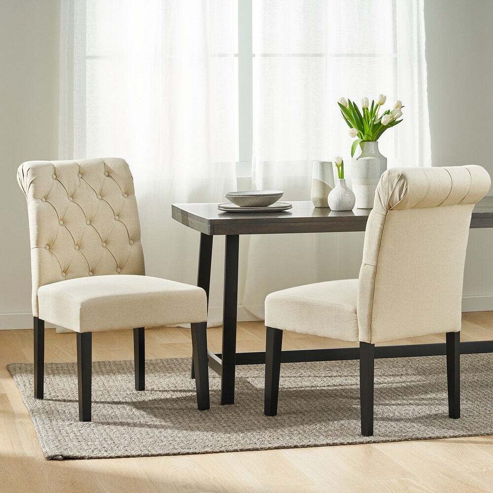 Dinah Roll Top Ivory Fabric Dining Chair (Set of 2) by Christopher Knight Home